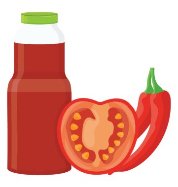 Sahip domates ve biber, ev yapımı ketçap şişesi 