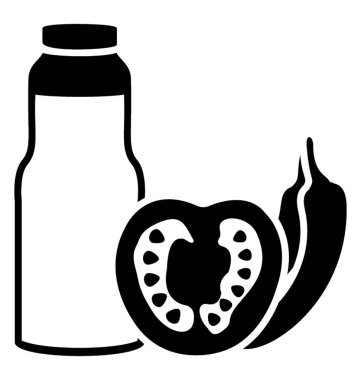 Sahip domates ve biber, ev yapımı ketçap şişesi 