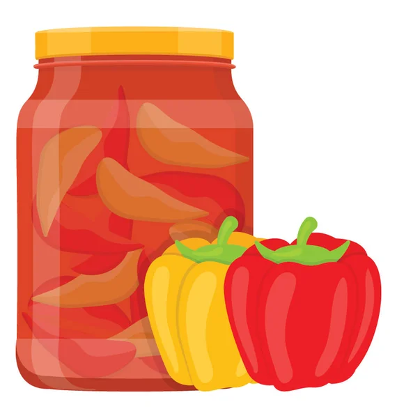 Paprika Verschiedener Farbe Mit Quetschbarem Glas Chilisoße — Stockvektor