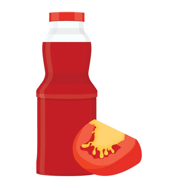 Geschnittene Tomate Mit Einer Flasche Mit Roter Flüssigkeit Tomatensauce — Stockvektor