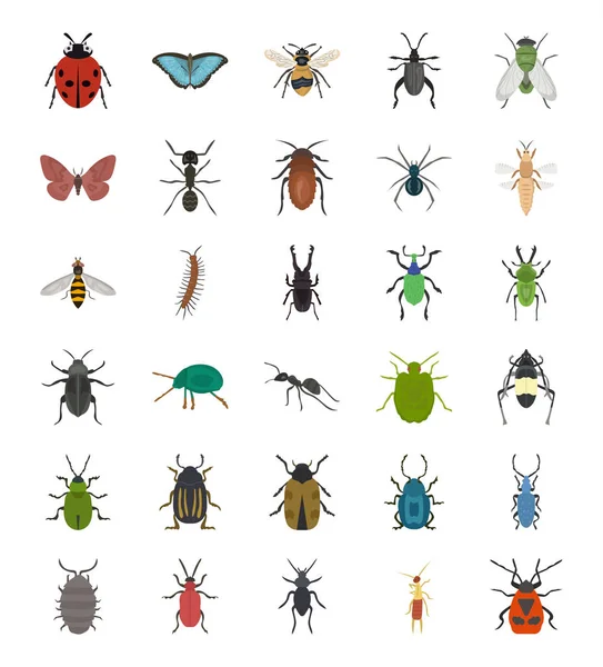 Insekten Flache Symbole Packen — Stockvektor