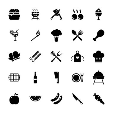 Barbekü ızgara glif Icons Set 