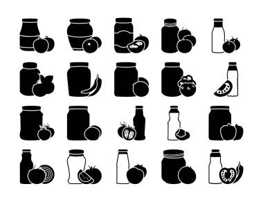Domates sos, ketçap cam kavanoz sebze glif simgeleri ile içinde 
