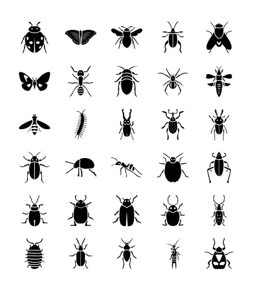 Insekten Glyphen Symbole Packen — Stockvektor