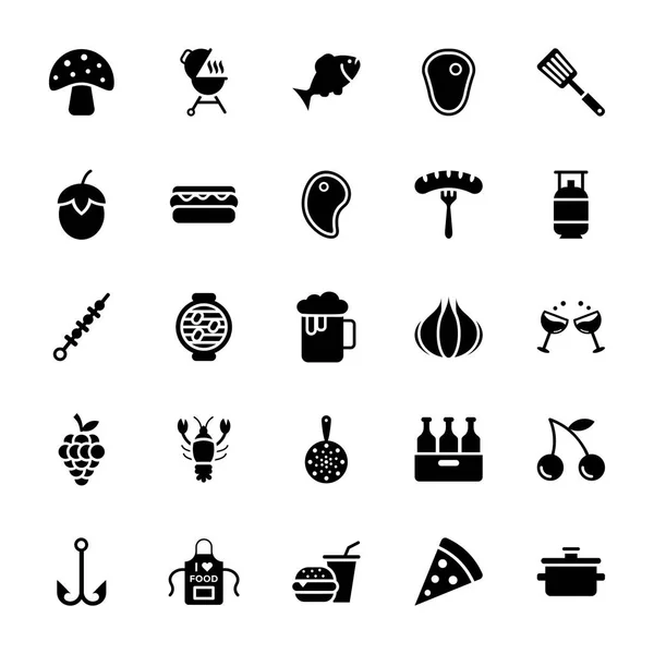 Paquete Iconos Glifo Parrilla Aire Libre — Vector de stock