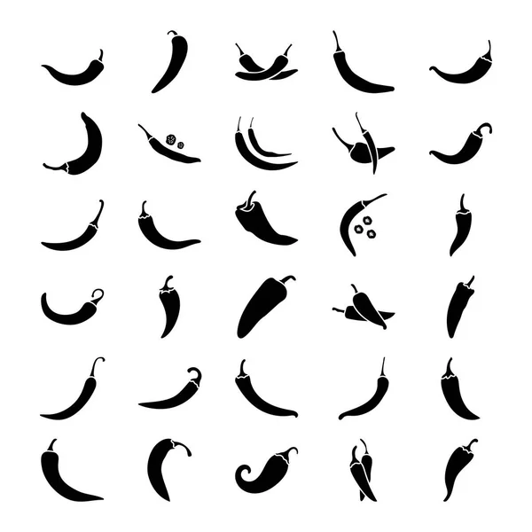 Chili Peper Glyph Pictogrammen — Stockvector