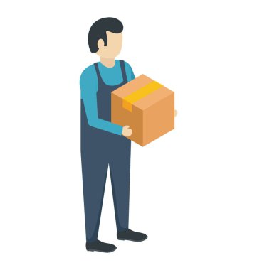 Bir teslimatçı katılana paket parsel üzerinde asılı 