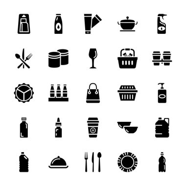 Plastik ambalaj glif Icons Set 