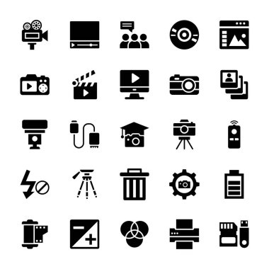 Fotoğraf Ekipmanları glif Icons Set 