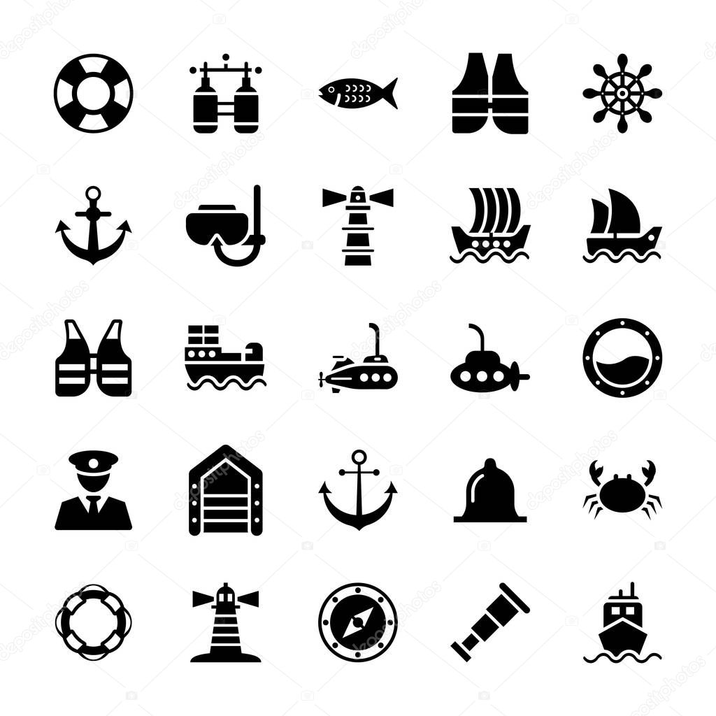 Marine glyph icon set