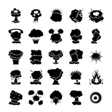 Patlama ve yangın glif simgeler 