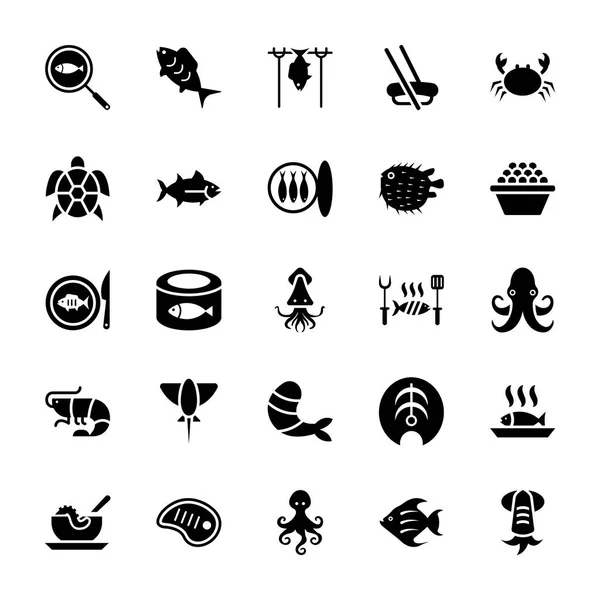 Seafood Fish Lobster Shrimp Glyph Icons — Stock Vector