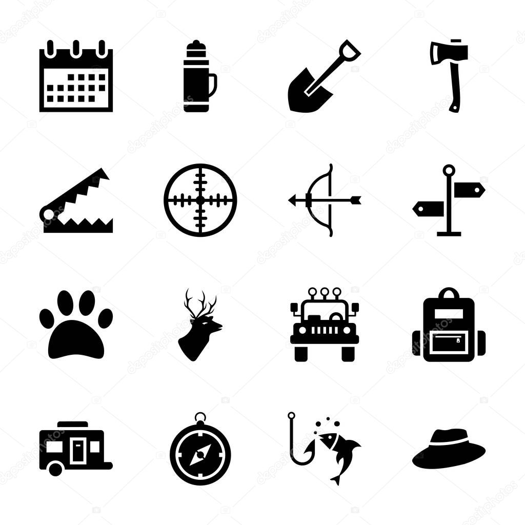 Hunting tools icons set