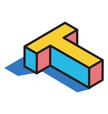 Düz simgeler 3d t alfabesi 