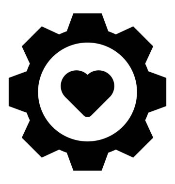 Yapay kalp simgesi ifade eden içinde kalp ile dişli simgesini