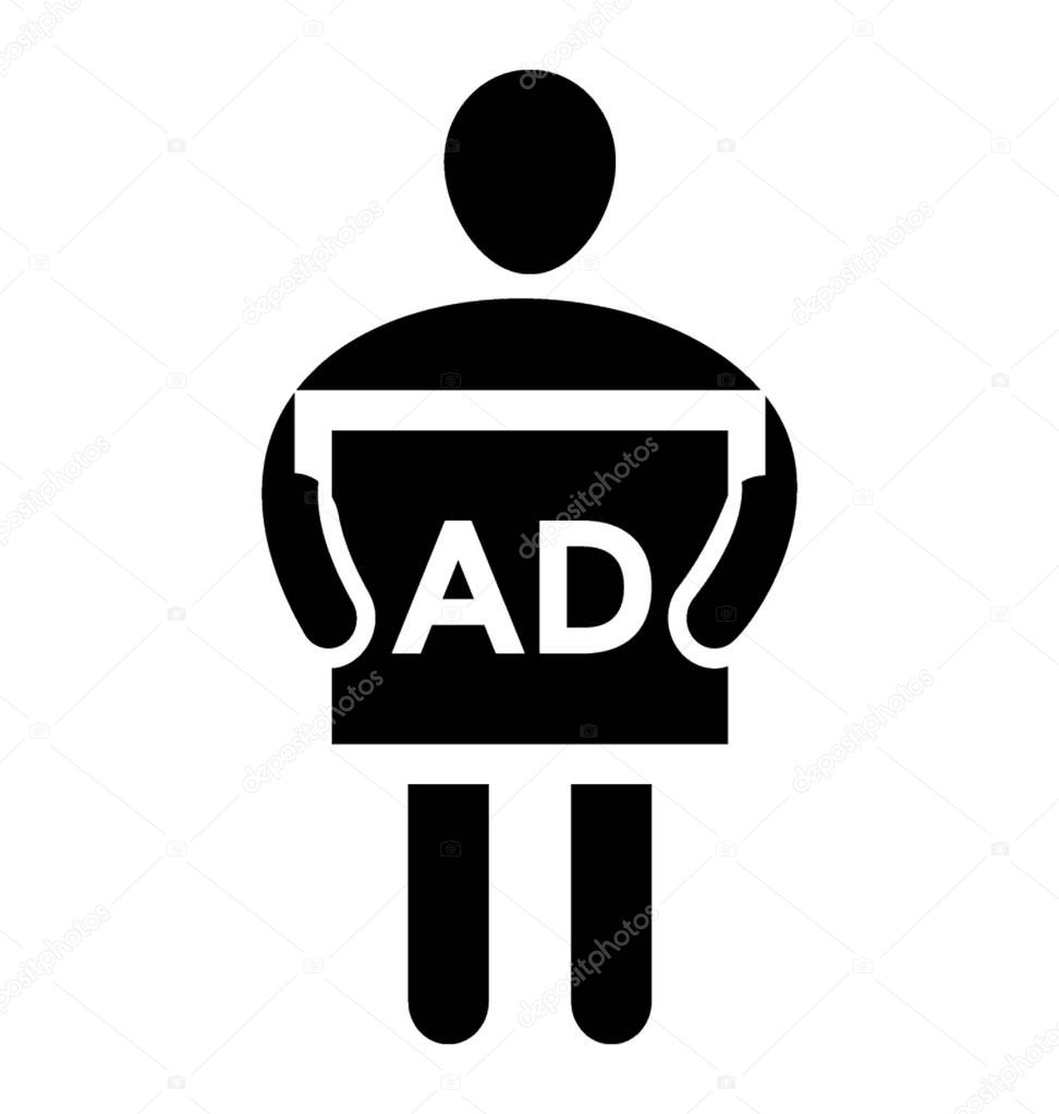 A person holding ad board, marketer glyph icon 