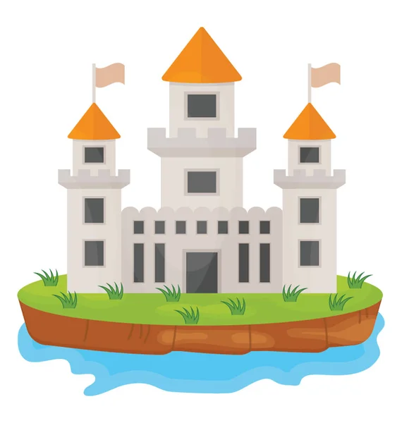 Castillo Histórico Isla Isla Castillo Icono Plano — Vector de stock