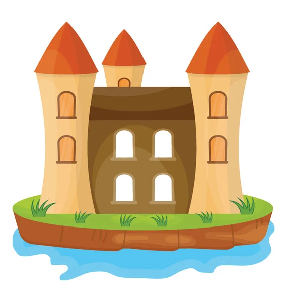 Castillo Histórico Isla Isla Castillo Icono Plano — Vector de stock