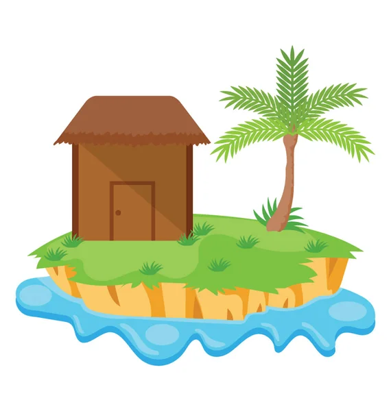 Island Having Hut Plants Exotic Island — Stock Vector