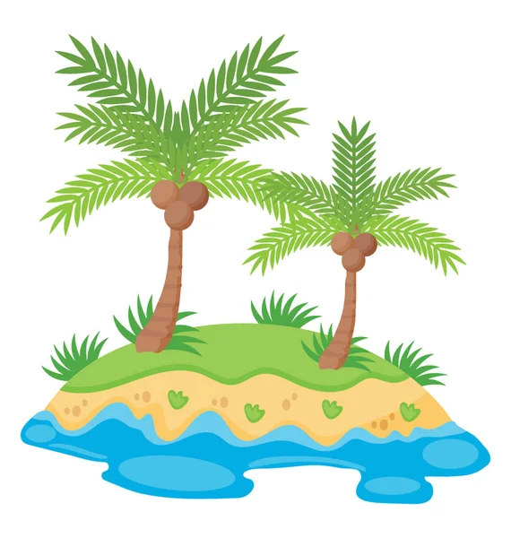 木と海辺には 熱帯の島の島 — ストックベクタ