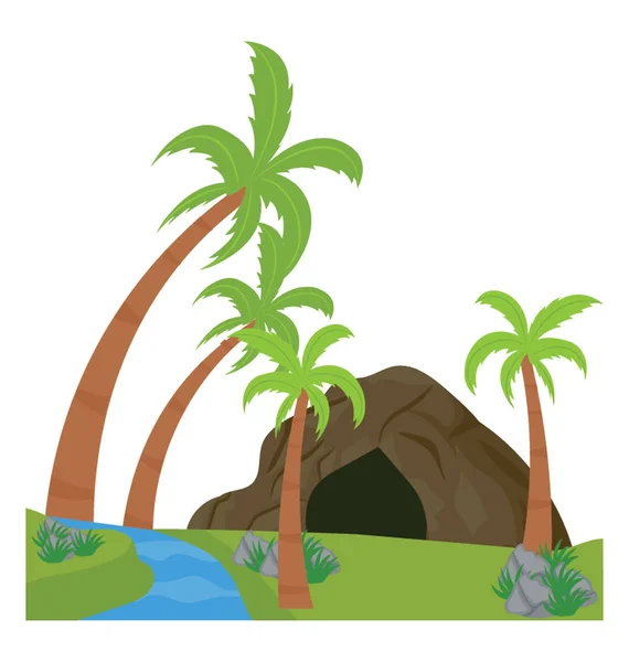 Uma Ilha Com Uma Caverna Ilha Caverna —  Vetores de Stock
