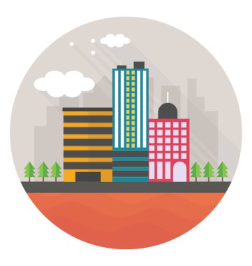 Uzun boylu bina, şehir simgeleri ile Modern bir bölge 