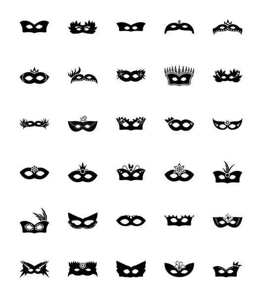 Máscara Carnaval Glifo Vector Iconos — Vector de stock