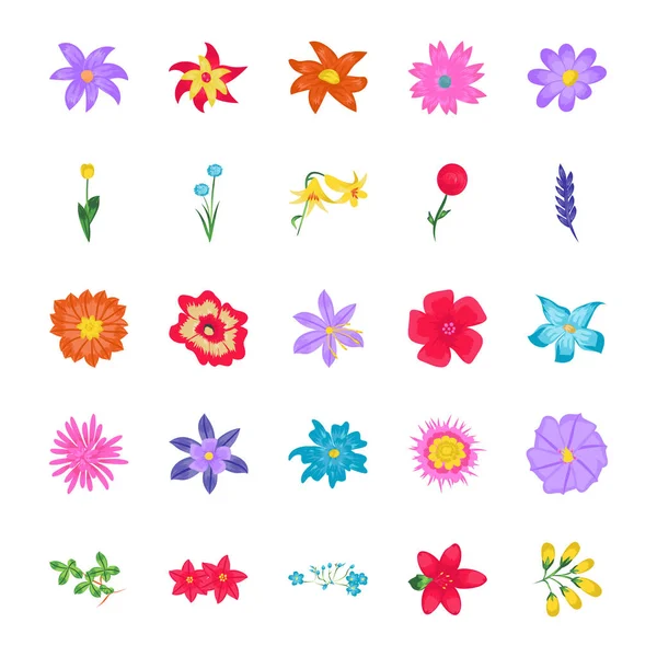 Fleurs Icônes Vectorielles Plates — Image vectorielle