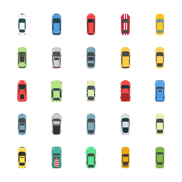 Bovenaanzicht Kleurrijke Auto Plat Pictogrammen — Stockvector