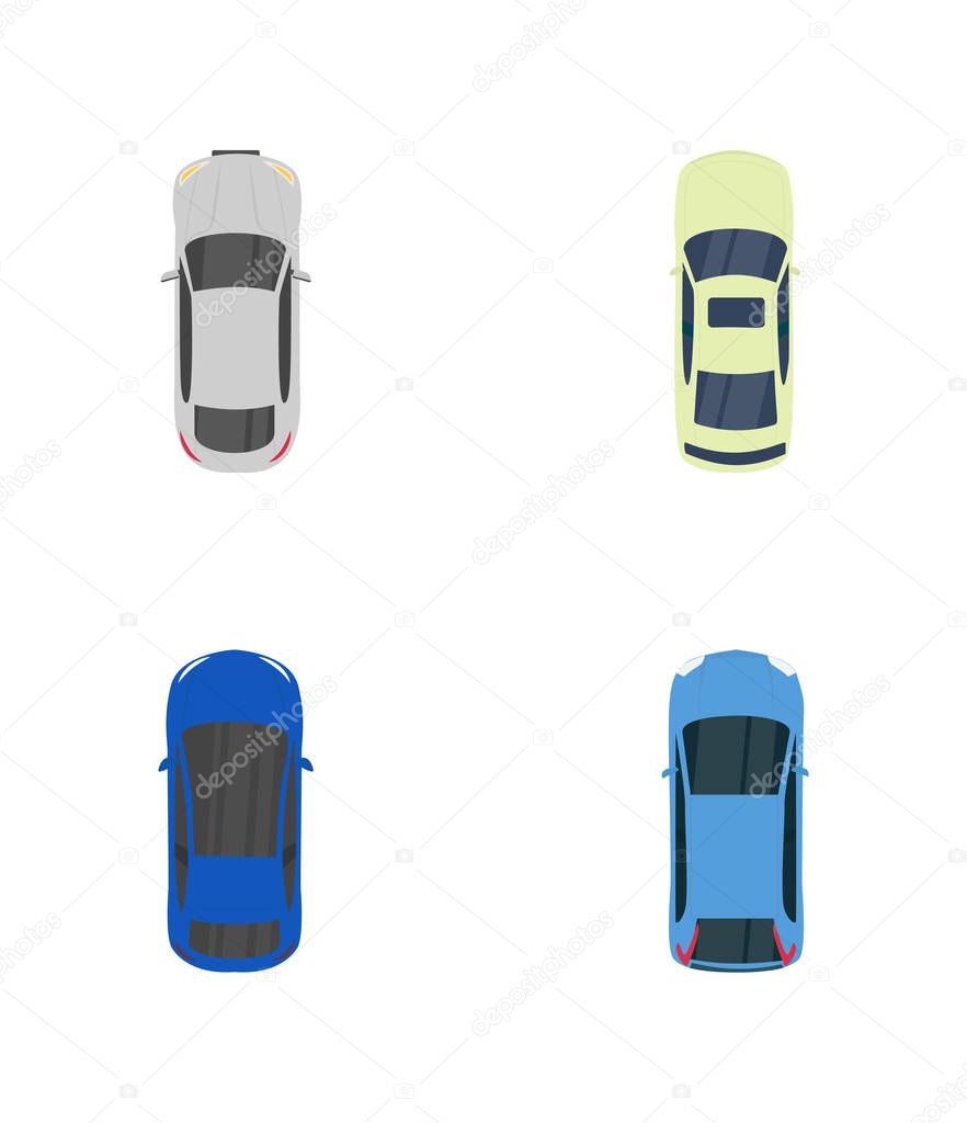 Colorful Vehicles with Top View Flat Icons 