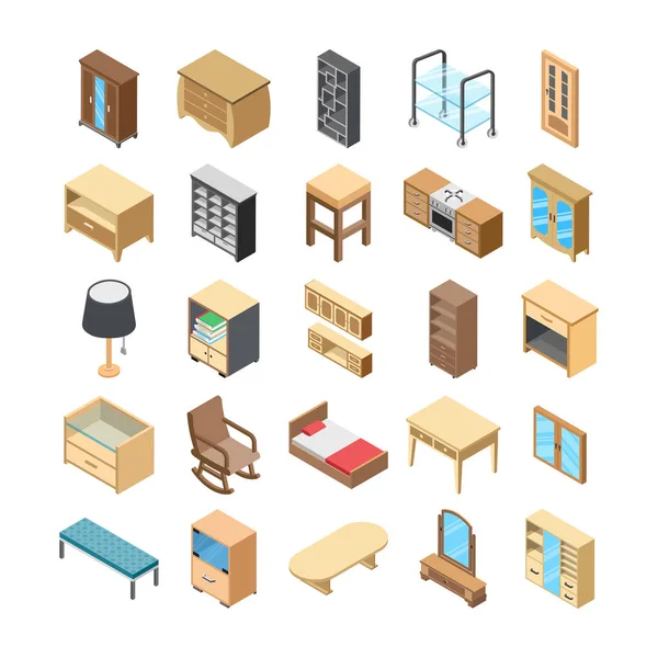 Huis Interieur Platte Vector Icons — Stockvector