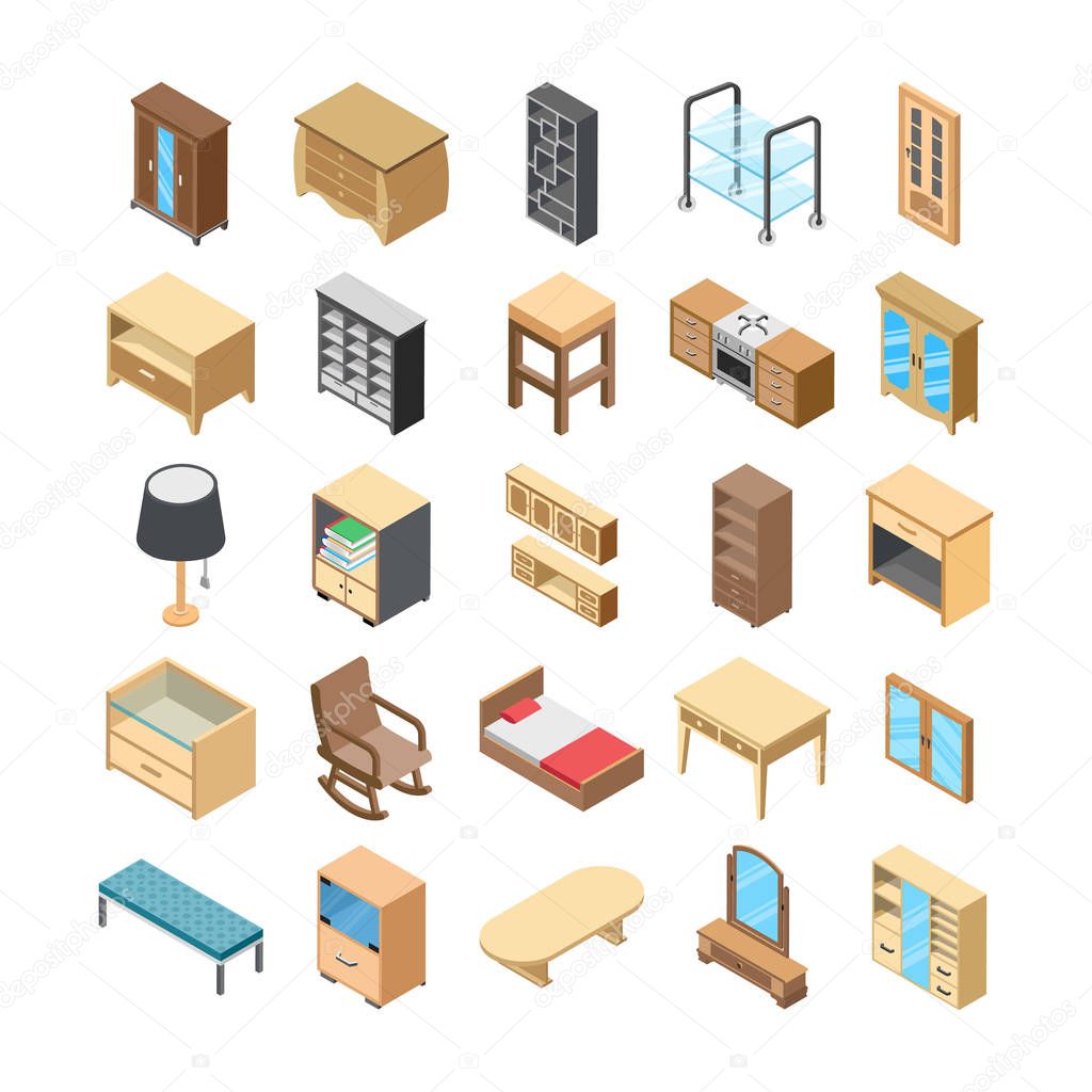 Home Interior Flat Vector Icons 