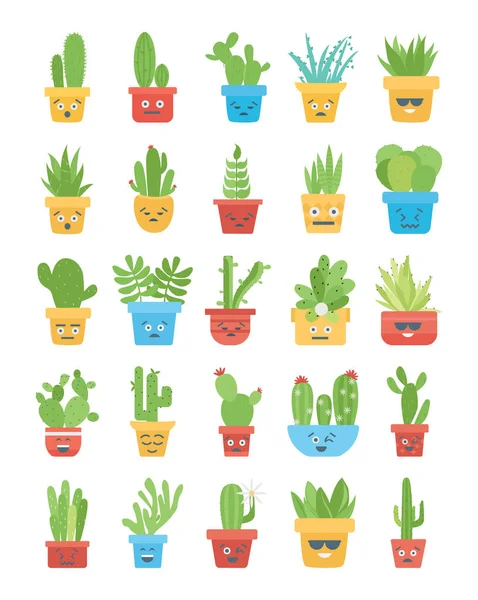 Pack Icônes Émoticône Cactus — Image vectorielle
