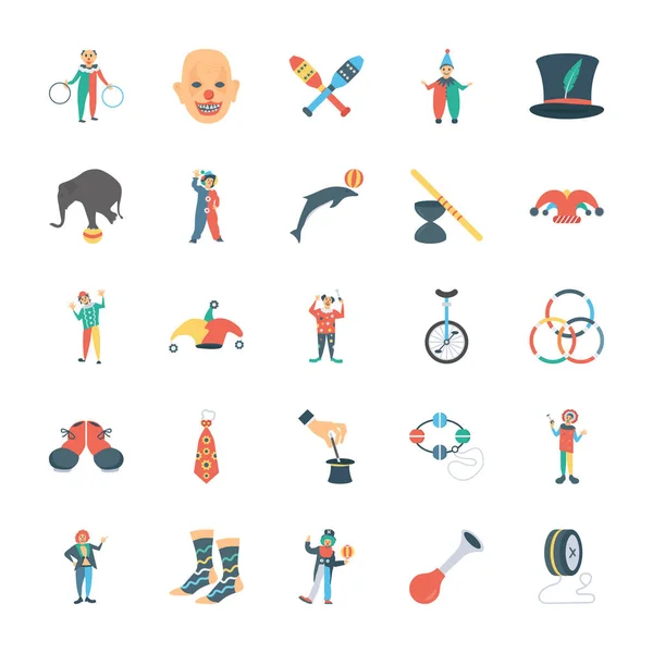 Paquete Iconos Planos Circo — Vector de stock