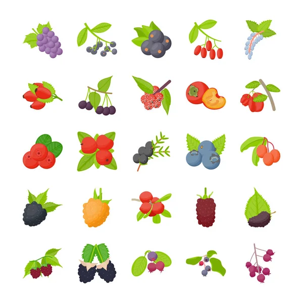 Berry Fruits Iconos Planos — Vector de stock