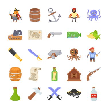Korsanlar Icons Set düz