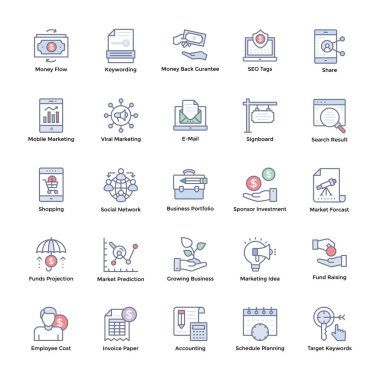 Piyasa ve ekonomi düz Icons Set 