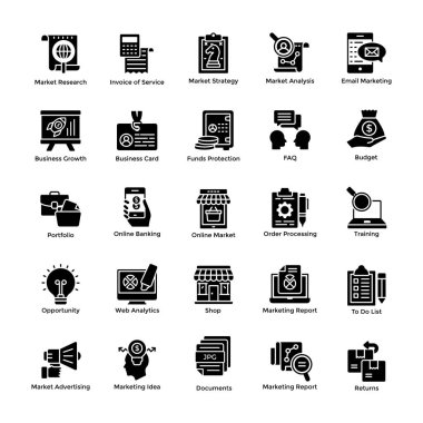 Piyasa ve ekonomi glif simgeler 