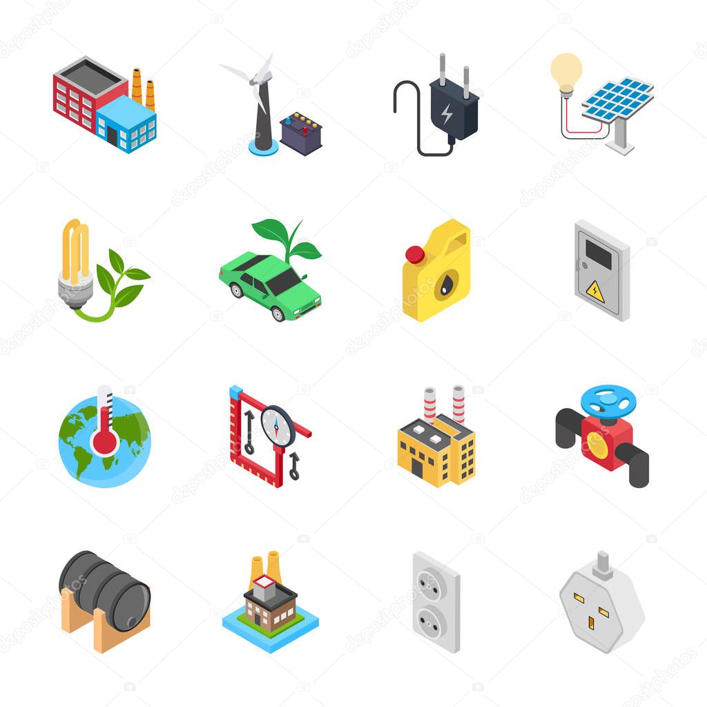Energy Isometric Icons Set