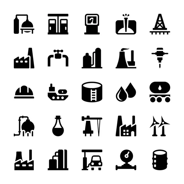 Conjunto Iconos Industria Petrolera — Vector de stock