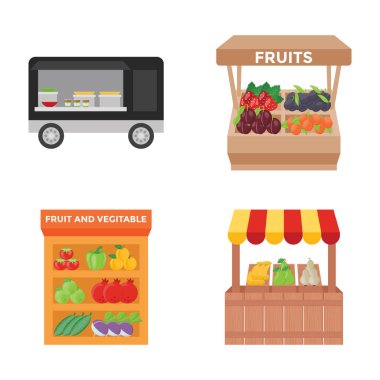 Sokak kiosklar düz simgeler 