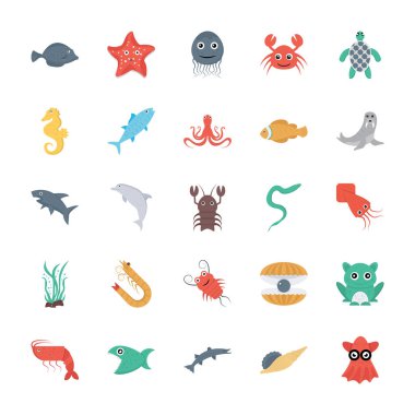 Sualtı canlıları Icons Set
