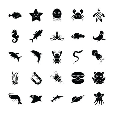 Sualtı canlıları Icons Set