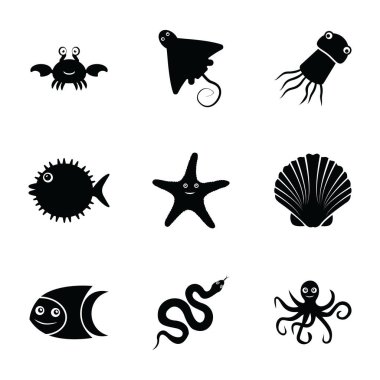 Deniz hayvanları glif simgeler 