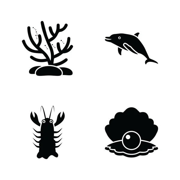 Icônes Glyphe Créature Sous Marine — Image vectorielle