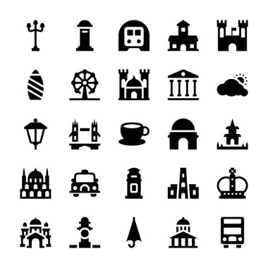 Londra yerler ve yerler glif Icons Set 