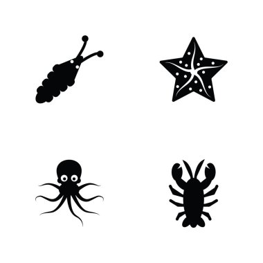 Derin okyanus hayvanlar glif simgeler paketi 