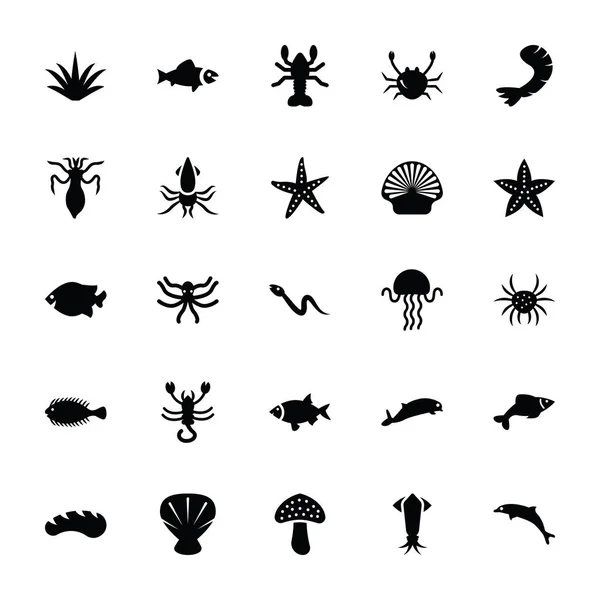 Conjunto Iconos Glifo Criaturas Marinas — Vector de stock
