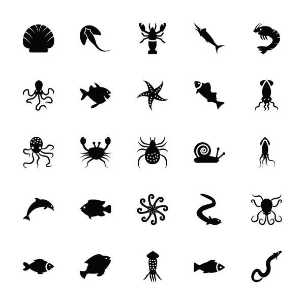 Animaux Sous Marins Glyphe Vecteurs — Image vectorielle