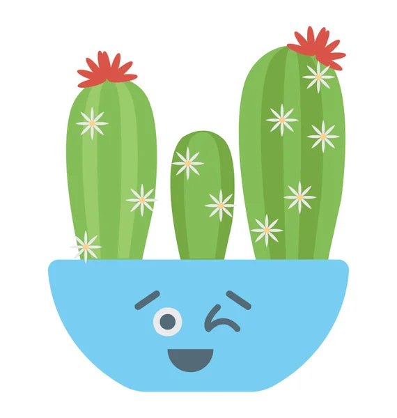 Cartoon Cactus Winking Emoji Winking Succulent — Stock Vector
